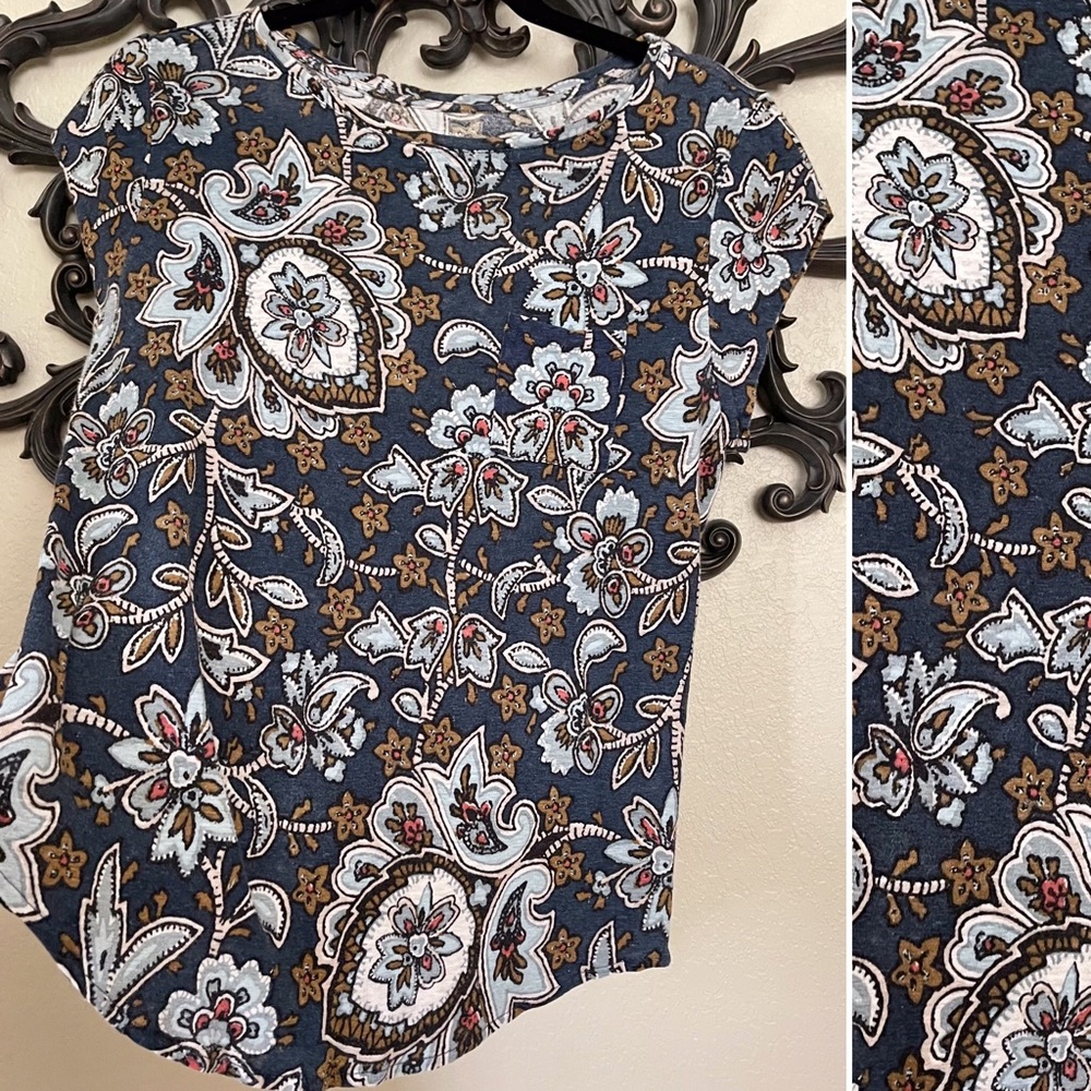 Ann Taylor LOFT Floral Paisley Cap Sleeve LINEN Top Size small - Picture 2 of 12